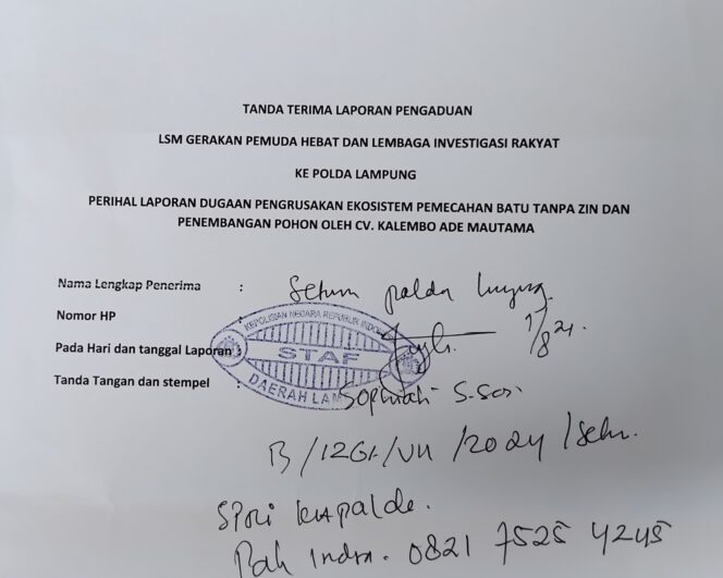 
					LSM GPH dan LIR Resmi Laporkan Dugaan Pengrusakan Ekosistem di TAHURA Wan Abdul Rachman Provinsi Lampung ke POLDA Lampung